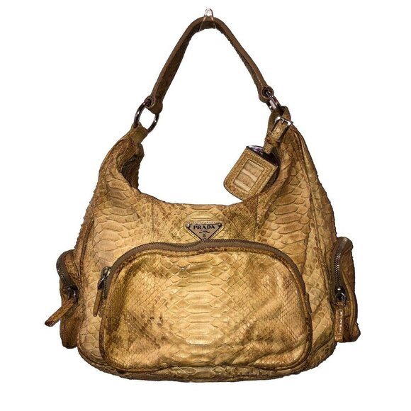 PRADA Limited Edition Tan Beige Python Snakeskin Leather Hobo Bag Purse Handbag - Picture 1 of 16